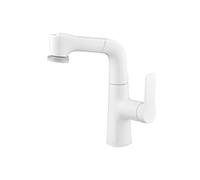 SXWYLZ Grifo Latón Extraíble, Grifos Elevable Giratorio 360°, Grifo para Lavabo de Baño de 2 Modos, Manija Única, Agua Fría y Caliente,Blanco