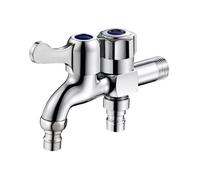 SXWYLZ Grifo Lavadora de Latón Grifo Doble Salida Pared Grifos de Agua Fría Uno Entra Dos Salen para Baños Exteriores 1/2, Cromo