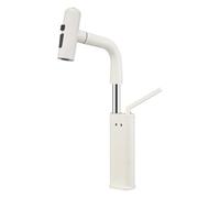 SXWYLZ Grifo Mezclador Extraíble, Grifo de Lavabo Giratorio 360° de Elevación Hacia Arriba y Hacia Abajo, 4 Modos Grifos de Baño, Monomando, Agua Fría y Caliente,Blanco