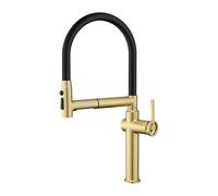 SXWYLZ Grifo Mezclador Giratorio Extraíble Grifo Magnética con Manguera Flexible Grifos de Cocina de 3 Modos, Manija Única, Agua Caliente y Fría,Oro Cepillado