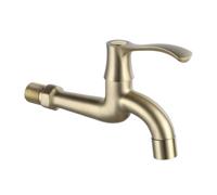 SXWYLZ Grifo Pared Lavadora y Lavadero Agua Fría Latón 18 cm | Grifo Monomando Mural Caño Largo para Terraza, Balcón, Baño y Manguera, Rosca G1/2", Oro Cepillado