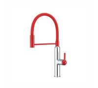 SXWYLZ Grifos Cocina Fregadero con Manguera Flexible de Silicona Grifo Cocina Extraíble Giratorio de 360° Grifos Mezclador de 2 Modos Monomando Agua Caliente y Fría,Rojo + Cromo