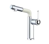SXWYLZ Grifos Extensibles para Lavabos de Baño, Grifo de Baño Giratorio 360°, Grifos Fregadero de 3 Modos, Monomando, Agua Fría y Caliente,Cromo+Blanco