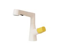 SXWYLZ Grifos Extensibles para Lavabos de Baño, Grifo de Lavabo Giratorio de Elevación Hacia Arriba y Hacia Abajo, Grifo Ducha de 2 Modos, Monomando, Caliente y Frío,Blanco+Amarillo
