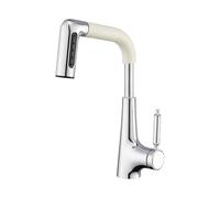 SXWYLZ Grifos Extensibles para Lavabos de Baño, Grifo Elevable y Giratorio de 360°, Grifo Fregadero de 3 Modos, Monomando, Agua Fría y Caliente,Cromo+Blanco