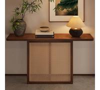 SXYCKRUI Mesa Recibidor Entrada Rústica, Consola Estrecha de Madera Maciza, Console Table de Roble y Ratán para Entrada, Pasillo y Sala de Estar(100 * 30 * 75 cm/39 * 12 * 30 in)