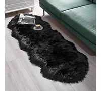 SXYHKJ Nuevo Piel de Cordero Oveja/Sheepskin Rug Cordero, imitación mullida Alfombras imitación Piel sintética,para salón Dormitorio baño sofá Silla cojín (60x160 cm, Noir)