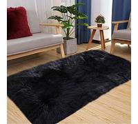 SXYHKJ Nuevo Piel de Cordero Oveja/Sheepskin Rug Cordero, imitación mullida Alfombras imitación Piel sintética,para salón Dormitorio baño sofá Silla cojín (60x90c - Rectangle, Noir)