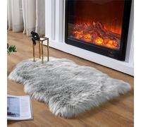 SXYHKJ Piel de Cordero Oveja/Sheepskin Rug Cordero, imitación mullida Alfombras imitación Piel sintética,para salón Dormitorio baño sofá Silla cojín (Arco 50x80cm, Gris)