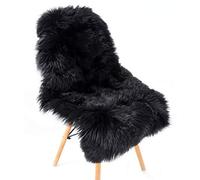 SXYHKJ Piel de Cordero Oveja/Sheepskin Rug Cordero, imitación mullida Alfombras imitación Piel sintética,para salón Dormitorio baño sofá Silla cojín (Arco 75x120cm, Negro)