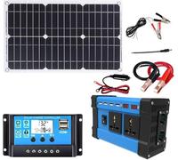 SXYKXYDL Kit de Panel Solar Impermeable de 18 V y 18 W con inversor de 6000 W, Controlador de 110 V/220 V con 4 Puertos USB y Pantalla LED Inteligente, Ideal para RV y Uso en Exteriores.