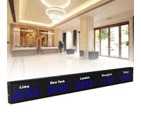 SXYKXYDL Reloj con husos horarios mundiales, 3/4/5/6 Ciudades, con Pantalla LED, para Montaje en Pared en hoteles y corporaciones multinacionales. 5City-Blue