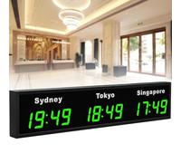 SXYKXYDL Reloj con husos horarios mundiales, Reloj con husos horarios de 3/4/5/6 Ciudades, con Pantalla LED, para Montaje en Pared en hoteles y corporaciones multinacionales. 3City-Green