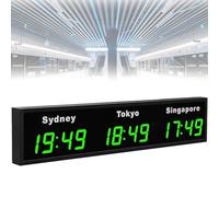 SXYKXYDL Reloj Digital de Zona horaria Mundial, de Pared, con Pantalla LED para 4/5/6 Ciudades, Ideal para hoteles y corporaciones multinacionales. 3City-Green