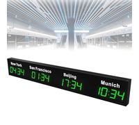 SXYKXYDL Reloj Digital de Zona horaria Mundial, de Pared, con Pantalla LED para 4/5/6 Ciudades, Ideal para hoteles y corporaciones multinacionales. 4City-Green