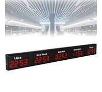 SXYKXYDL Reloj Digital de Zona horaria Mundial, de Pared, con Pantalla para 4/5/6 Ciudades, con Pantalla LED, Ideal para hoteles y corporaciones multinacionales. 5City-Red.