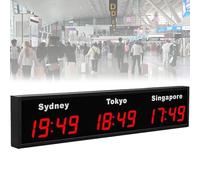 SXYKXYDL Reloj Digital Mundial con 3/4/5 Zonas horarias, Reloj LED con Hora Mundial, para Montaje en Pared en hoteles y corporaciones multinacionales. 3City-Red