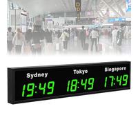 SXYKXYDL Reloj Digital Mundial con 3, 4 o 5 Zonas horarias, Reloj LED con Hora Mundial, para Montaje en Pared en hoteles y corporaciones multinacionales. 3City-Green