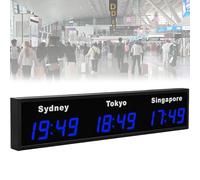 SXYKXYDL Reloj Digital Mundial con 3, 4 o 5 Zonas horarias, Reloj LED con Hora Mundial, para Montaje en Pared en hoteles y corporaciones multinacionales. 3City-Blue