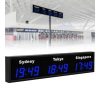 SXYKXYDL Reloj Mundial con Zonas horarias, Gran Reloj Digital LED, 3/4/5 Zonas horarias, para Empresas multinacionales, hoteles y oficinas. 3City-Blue