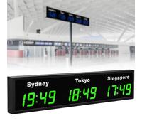 SXYKXYDL Reloj Mundial con Zonas horarias, Gran Reloj Digital LED con 3/4/5 Zonas horarias, Ideal para Empresas multinacionales, hoteles y oficinas. 3City-Green