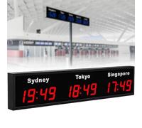 SXYKXYDL Reloj Mundial con Zonas horarias, Gran Reloj Digital LED Mundial, 3/4/5 Zonas horarias, para Empresas multinacionales, hoteles y oficinas. 3City-Red