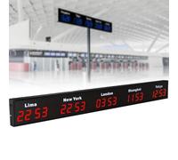 SXYKXYDL Reloj Mundial con Zonas horarias, Gran Reloj Digital LED Mundial, 3/4/5 Zonas horarias, para Empresas multinacionales, hoteles y oficinas. 5City-Red