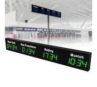 SXYKXYDL Reloj Mundial con Zonas horarias, Gran Reloj Digital LED Mundial, 3/4/5 Zonas horarias, para Empresas multinacionales, hoteles y oficinas. 4City-Green