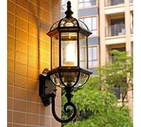 SXYSXYSXY Vintage Europeo Luz exterior Europea Impermeable Aplique de exterior Lámpara de pared Aluminio Vidrio Lámpara de pared exterior E27 para Pasillo Verandas Entradas,Negro