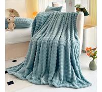 SXZAGZR Manta Sofá Cama De Felpa De Conejo Super Suave, Manta Gruesa Y Esponjosa para Todas Las Estaciones, Multifuncional para Dormitorio, Sofá, Viajes, Niños, Camping (Azul Claro,120x200cm)