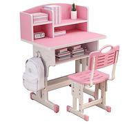 SXZenSpace Conjunto de Escritorio y Silla Infantil Regulables en Altura con reposapiés inclinable, Gancho metálico y cajón de Almacenamiento. Ideal para niños y niñas. Color Rosa. 70x50 cm.