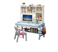SXZenSpace Escritorio de Madera Maciza con estantería integrada. Ideal para Escribir y Realizar cálculos. Acabado Azul Elegante. Diseño Que Ahorra Espacio (Dimensiones: 120 x 60 x 158 cm).