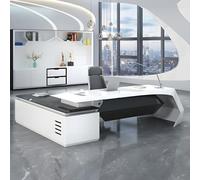 SXZenSpace Escritorio Ejecutivo Moderno en Forma de L de Madera para Oficina con Almacenamiento Lateral, gestión de Cables y Mesa Auxiliar con extensión a la Derecha, Color Blanco y Negro, 86
