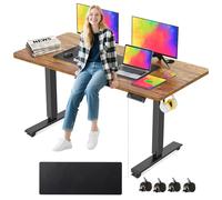 SXZenSpace Escritorio eléctrico de Altura Ajustable de 55 x 24 Pulgadas, Ideal para Trabajar Sentado o de pie en casa, con Ruedas, Alfombrilla para ratón de 35 x 16 Pulgadas, Ruedas y Ganchos