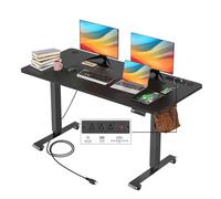SXZenSpace Escritorio eléctrico de Altura Regulable, 122 x 61 cm, con Toma de Corriente, 2 Puertos USB, 3 enchufes, 4 Ruedas y 4 Botones de Memoria. Ideal para oficinas en casa (Negro).