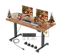 SXZenSpace Escritorio eléctrico de Altura Regulable, 55 × 24 Pulgadas, con Toma de Corriente, 2 Puertos USB, 3 enchufes, 4 Ruedas y 4 Botones de Memoria. Ideal para oficinas en casa (marrón).