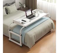 SXZenSpace Mesa Auxiliar Ajustable con Ruedas para Cama tamaño King/Queen, Escritorio móvil para portátil, Ideal para Comer y Trabajar. Altura y Longitud: 120 cm. Color: Blanco.