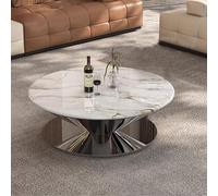 SXZenSpace Mesa de Centro Redonda de imitación mármol, Mesa de Centro Moderna con Forma de platillo Volante para Sala de Estar con Estructura de Acero Inoxidable, B, 70x70x38cm (28x28x15 pul