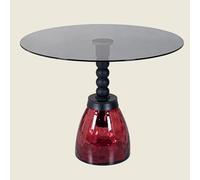 SXZenSpace Mesa de Centro Redonda Moderna con Columna de Madera de Caucho, Tablero de Vidrio Templado en el Extremo Lateral, fácil Montaje, para Sala de Estar (Rojo, 80x61cm/32x24in)