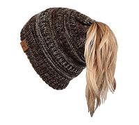 sy soul young Gorro de punto con agujero para cola de caballo Messy Bun Beanie Tail Knit Hole, gorro de punto para moños suaves, gorro de invierno con orificio trenzado para mujeres, Talla única