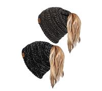sy soul young Gorro de punto con cola de caballo y moño desordenado, tipo Beanie, con agujero, para invierno, suave, para mujer, Talla única