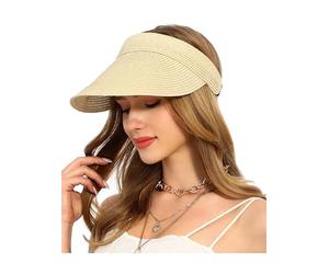 sy soul young Sombrero de sol para mujer, sombrero de paja de verano, plegable, protección UV, 50, sombrero para el sol con ala ancha para playa y golf, beige, Talla única