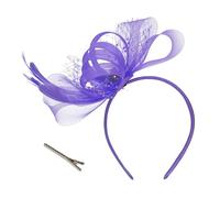 sy soul young Tocado sombrero para mujer caja de píldoras sombrero con velo Headpiece Plumas Fiesta de té Boda Derby Gems, morado, Talla única