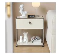 SYALEO Buró Mesita de Noche con cajón para Sala de Estar, Estante de Almacenamiento Abierto Minimalista de Mediados de Siglo, mesita de Noche de Acero Inoxidable, Mueble de Noche Mesilla de Noche