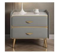 SYALEO Buró Mesita de Noche de Mediados de Siglo con 2 cajones y Patas de Metal Dorado, Piel sintética de mármol sintético Mesa Auxiliar de Almacenamiento con Marco de Madera Maciza Mesilla de Noche