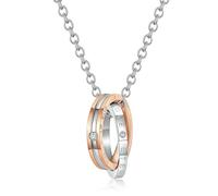SYAVR Amor Clásico y Eterno Doble Anillo Diamante Engastado Collar de Pareja Anillo Doble de Acero de Titanio Colgante Neutro de Moda