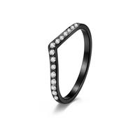 SYAVR Anillo de acero de titanio con diamantes y corazón de melocotón de diseño minimalista, anillo de cola de acero inoxidable apilable para mujer, joyería de mano