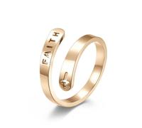 SYAVR Anillo de fe de esperanza en cruz cortado en acero de titanio con apertura ajustable y anillo cruzado ahuecado para mujeres