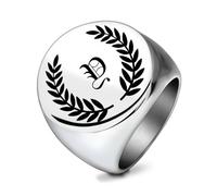 SYAVR Anillo de hoja de letra inglesa de 26 personalidades de acero inoxidable, anillo redondo liso de acero de titanio retro para hombre