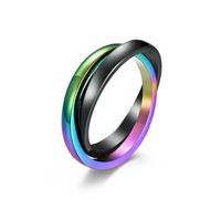 SYAVR Anillo doble de cerámica de acero de titanio, anillo doble, anillo de doble color, anillo de emparejamiento de pareja de un solo deseo